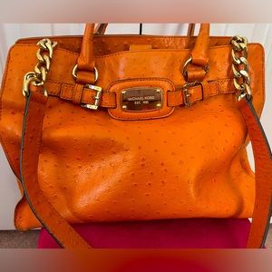 Michael Kors Hamilton tote orange leather gold hardware handbag ⭐️❤️